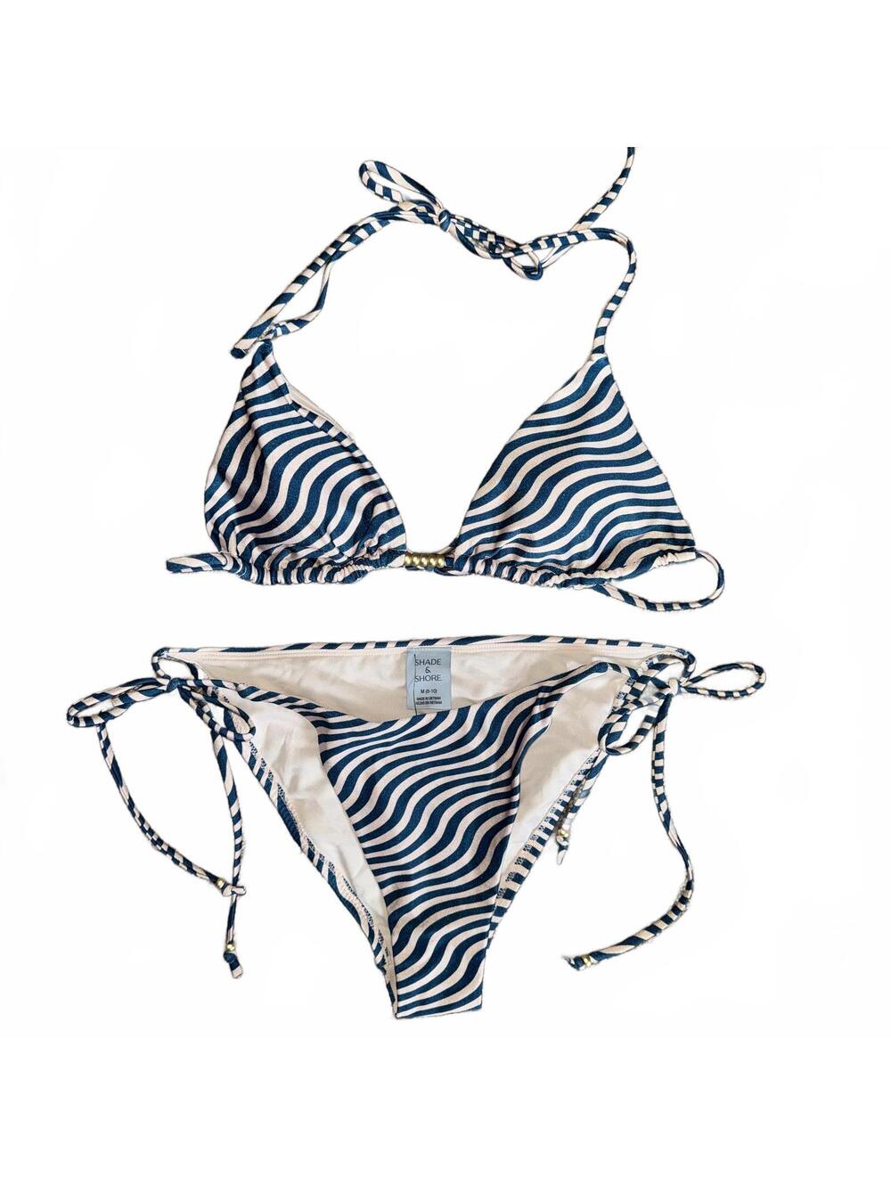 Shade & Shore Navy & White Striped Bikini Set NWT Size Medium